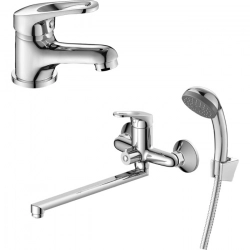 Комплект смесителей Decoroom для раковины и ванны, с душем, хром (DR21011, DR21043)