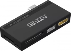 Картридер Ginzzu EXT GR-862UB Type C, HDMI+USB2.0+U2:SD/TFx2