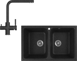Мойка кухонная GREENSTONE и смеситель GRS-15-308, GS-005-308 черный