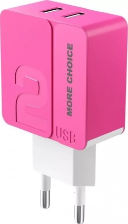 Сетевой адаптер MORE CHOICE (4627151191836) NC46m 2USB 2.4A для micro USB- 1м Pink