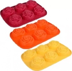 Форма для выпечки VETTA силиконовая 6 ячеек, 28x18x3см, "Розы", 3 цвета, HS-060 891-007