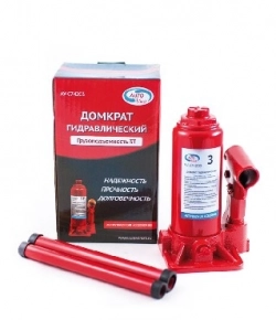 Домкрат AUTOVIRAZH AV-074203 гидравлический 3 т бутылочный в коробке (красный)