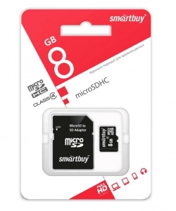 Карта памяти SMARTBUY (SB8GBSDCL4-01) MicroSDHC 8GB Сlass4 + адаптер