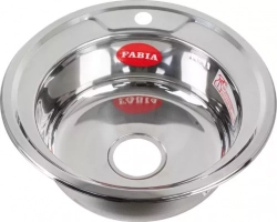 Мойка кухонная FABIA 4904 врезная круглая, d = 49 см, из нержавеющей стали, толщина 0,4 мм, глубина 160 мм, без крепежей, с сифоном d = 49 с