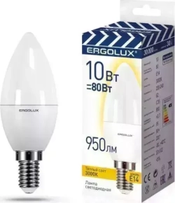 Лампа светодиодная ERGOLUX (14547) LED-C35-10W-E14-3K Светодиодная лампа