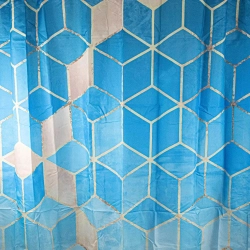 Штора САНАКС 01-89 с рисунком голубые КУБЫ, в ванную комнату, без колец - полиэстэр с в -