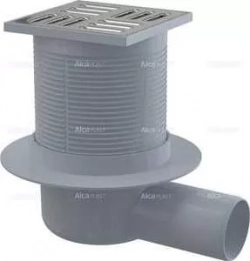 Душевой трап AlcaPlast 105х105/50 подводка боковая, нержавеющая сталь, гидрозатвор мокрый (APV1)