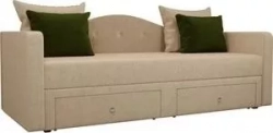 Детский диван АртМебель Дориан вельвет бежевый подушки зеленые