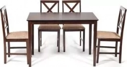 Обеденная группа TetChair Хадсон (стол + 4 стула)/ Hudson Dining Set дерево гевея/ мдф, cappuccino (темный орех) ткань коричнево-золотая